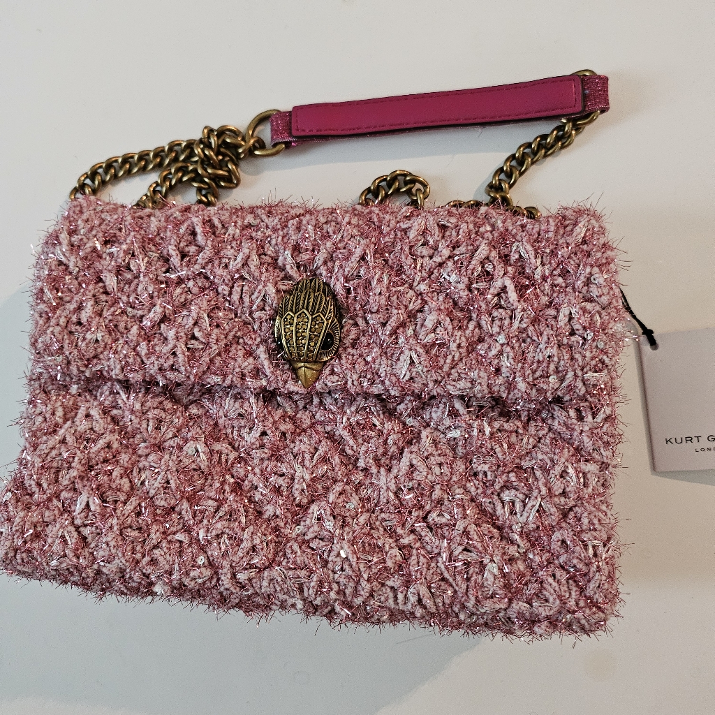 Nwt Kurt Geiger London Kensington Tweed Pink Shoulder W/Dustbag